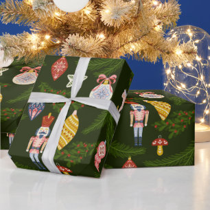 Papel De Presente Padrão de Natal de Enfeite e Soldado de Madeira