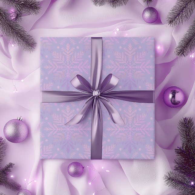 Papel De Presente Padrão de Natal de Floco de Neve Lilás Elegante (Criador carregado)