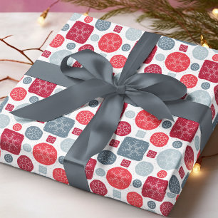 Papel De Presente Padrão de Natal de Floco de Neve Prata Vermelho Mo