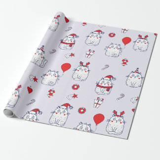 Papel De Presente Padrão de Natal de Gatinho Kawaii Fofo