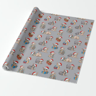 Papel De Presente Padrão de Natal de Gatos Sphynx Presente Prata