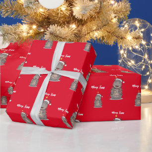 Papel De Presente Padrão de Natal de hipopótamo alegre fofo árvore d