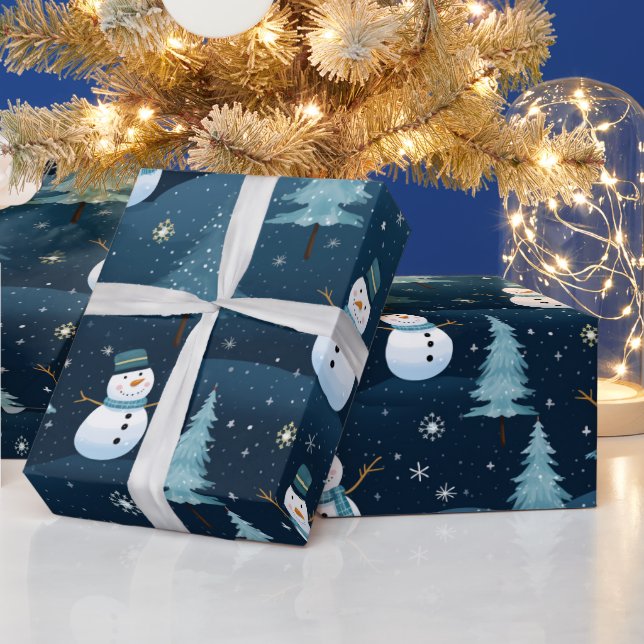 Papel De Presente Padrão de Natal de Inverno Azul e Branco Fofo (Feriados)