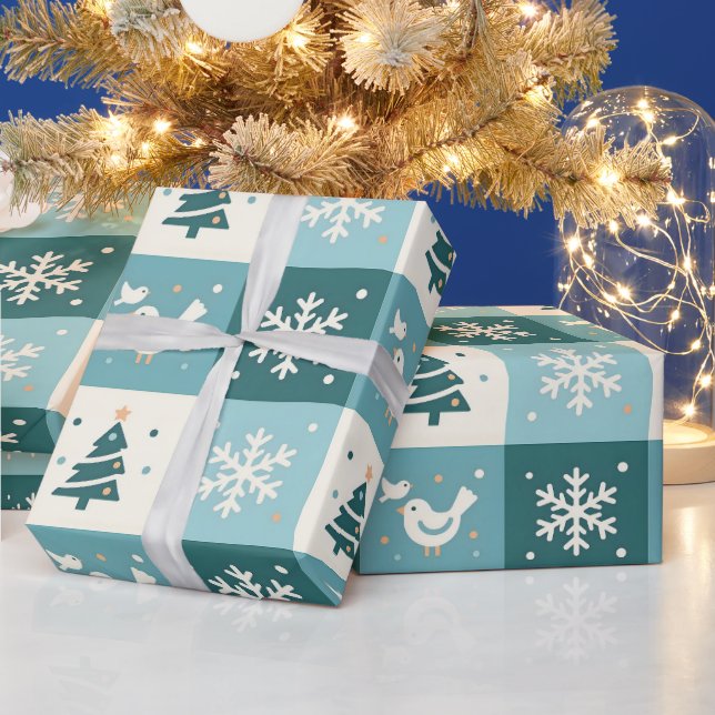 Papel De Presente Padrão de Natal de Inverno de Pássaros Fofos e Flo (Feriados)