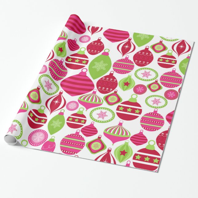 Papel De Presente Padrão de Natal de Ornamentos de Férias Retroativa (Desenrolado)
