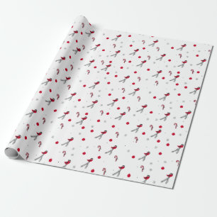 Papel De Presente Padrão de Natal de Pássaro Robin, Pirulitos, Neve