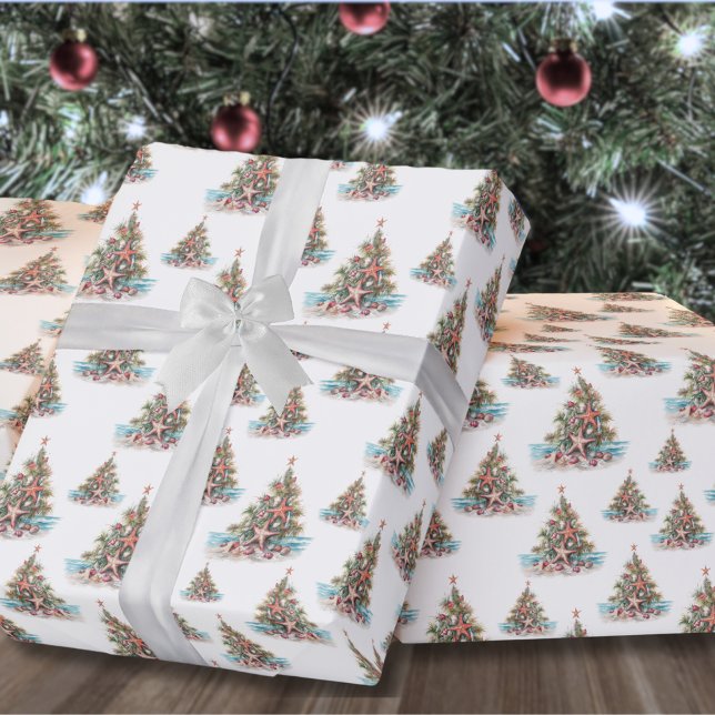 Papel De Presente Padrão de Natal de Praia (Beach Shell Christmas Tree Pattern Wrapping Paper)