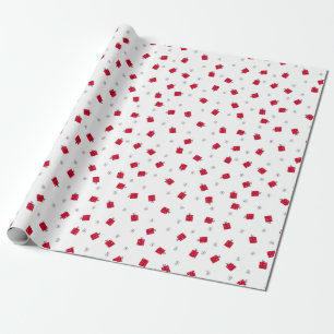 Papel De Presente Padrão de Natal de Presentes Vermelhos e Flocos de