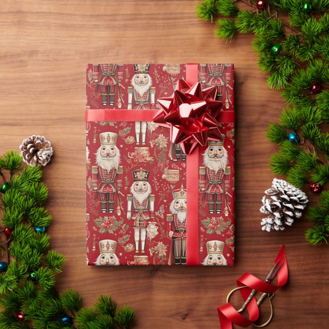 Papel De Presente Padrão de Natal de quebra-nozes vermelhos (Presente de Natal)