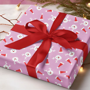 Papel De Presente Padrão de Natal de Rena Fofa e Chapéus de Papai No