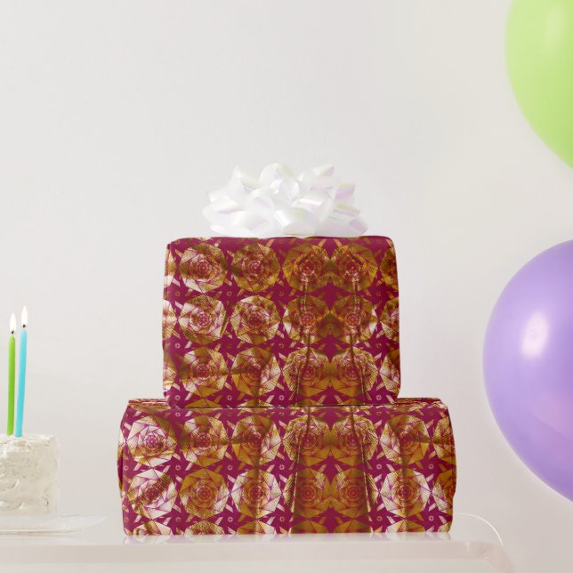Papel De Presente Padrão de Natal de rosa cubista dourada (Presentes para festas)