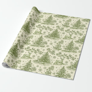 Papel De Presente Padrão de Natal de Veado da Floresta de Toile Verd