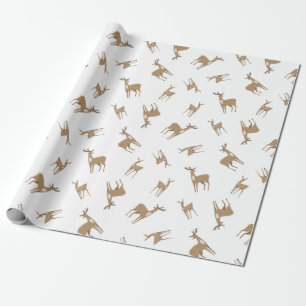 Papel De Presente Padrão de Natal de Veados Amarelos na Neve