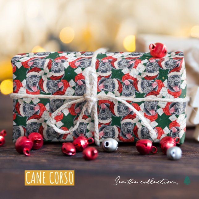 Papel De Presente Padrão de Natal Divertido de Cane Corso (Criador carregado)