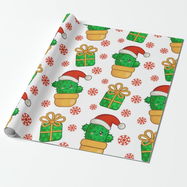 Papel De Presente Padrão de Natal do Cactus (Desenrolado)