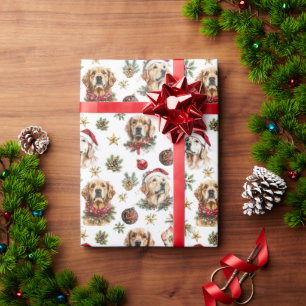 Papel De Presente Padrão de Natal do Cão Pet do Retriever do ouro