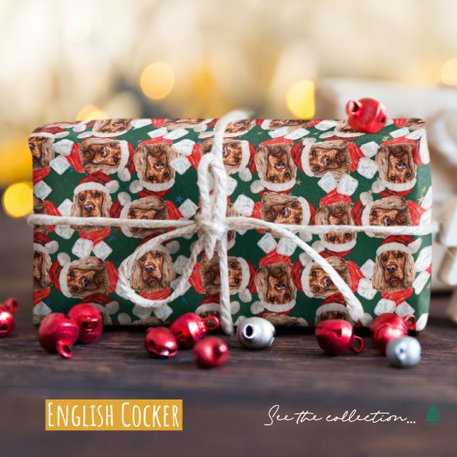 Papel De Presente Padrão de Natal do Cocker Inglês Engraçado (Criador carregado)