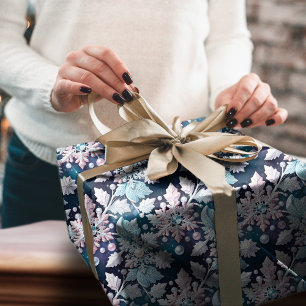 Papel De Presente Padrão de Natal do Diamond & Pearl Snowflake