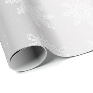 Papel De Presente Padrão de Natal do Floco de Neve Branco e Silver