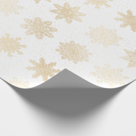 Papel De Presente Padrão de Natal do Floco de Neve Dourado e Branco 