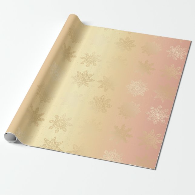 Papel De Presente Padrão de Natal do Floco de Neve Dourado e Cobre E (Desenrolado)