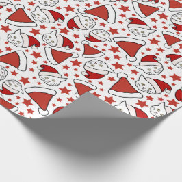 Papel De Presente Padrão de Natal do gatinho e do Papai Noel