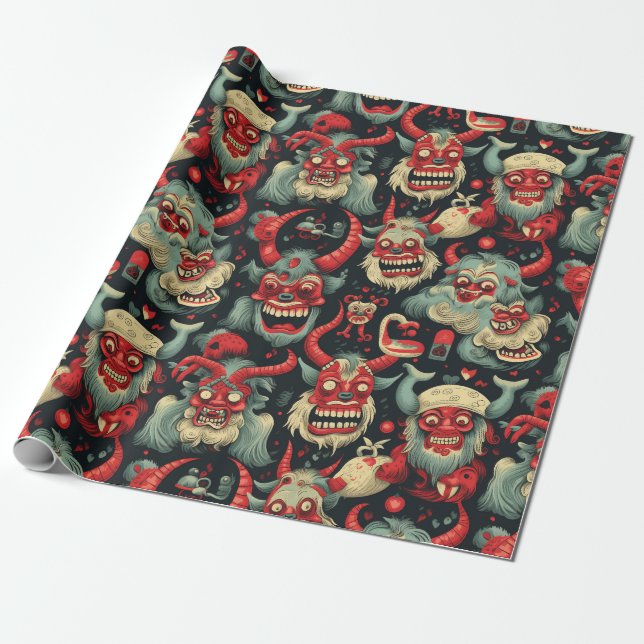 Papel De Presente Padrão de Natal do Krampus (Desenrolado)