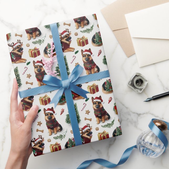 Papel De Presente Padrão de Natal do Pastor Alemão (Presentear)