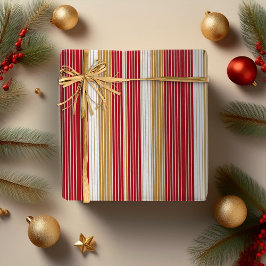 Papel De Presente Padrão de Natal do Pinstripe Dourado Vermelho nº 2
