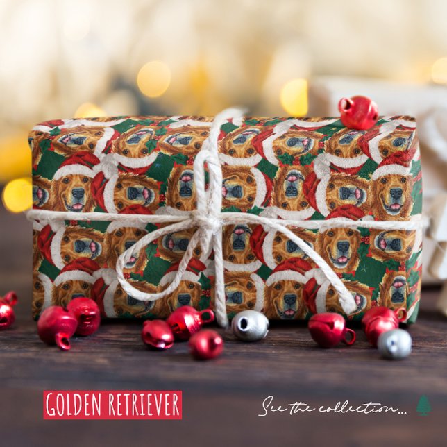 Papel De Presente Padrão de Natal do Retriever do Ouro legal (Criador carregado)