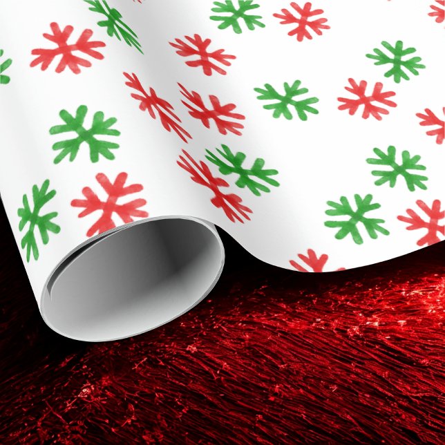 Papel De Presente Padrão de Natal dos Flocos de Neve Verdes Vermelho (Criador carregado)