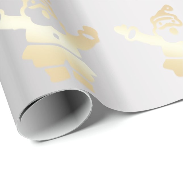Papel De Presente Padrão de Natal Dourado e Silver Papai Noel (Ponta do rolo)