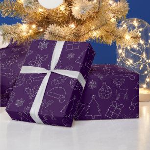 Papel De Presente Padrão de Natal Elegante com Purpura e Brilho Prat