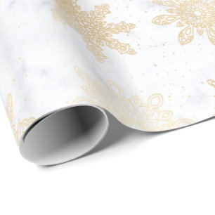 Papel De Presente Padrão de Natal Elegante Dourado e Marble Snowflak