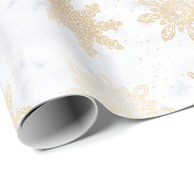 Papel De Presente Padrão de Natal Elegante Dourado e Marble Snowflak (Ponta do rolo)