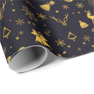 Papel De Presente Padrão de Natal em Dourado Elegante