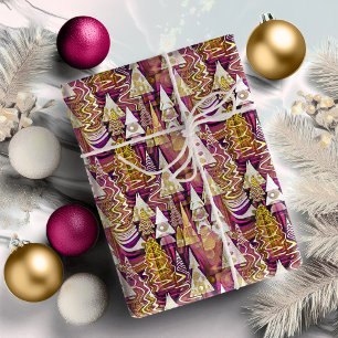 Papel De Presente Padrão de Natal em Dourado Magenta #25 ID1009