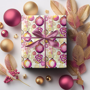 Papel De Presente Padrão de Natal em Dourado Magenta #6 ID1009