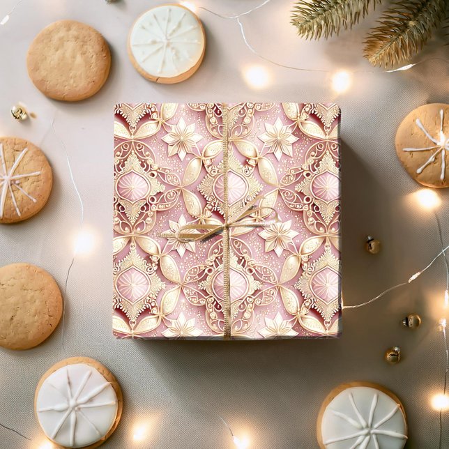 Papel De Presente Padrão de Natal em Ouro Rosa #3 ID1009 (Criador carregado)