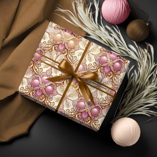 Papel De Presente Padrão de Natal em Ouro Rosa#4 ID1009 (Criador carregado)