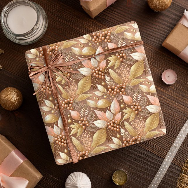 Papel De Presente Padrão de Natal em Ouro Rosa #8 ID1009 (Criador carregado)