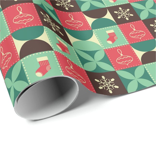 Papel De Presente Padrão de Natal em Patchwork Retro (Ponta do rolo)