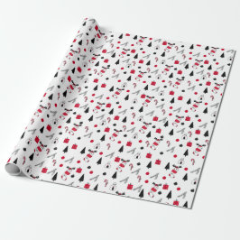 Papel De Presente Padrão De Natal Engraçado De Vermelho, Preto, Bran
