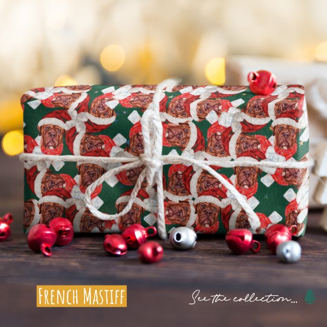 Papel De Presente Padrão de Natal Engraçado do Mastim Francês (Criador carregado)