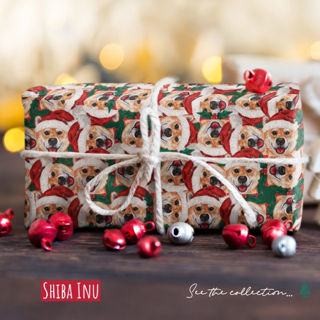 Papel De Presente Padrão de Natal engraçado Shiba Inu (Criador carregado)