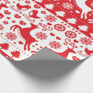 PAPEL DE PRESENTE PADRÃO DE NATAL ESCANDINÁVIO VERMELHO