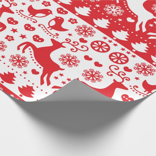 PAPEL DE PRESENTE PADRÃO DE NATAL ESCANDINÁVIO VERMELHO (Ponta)