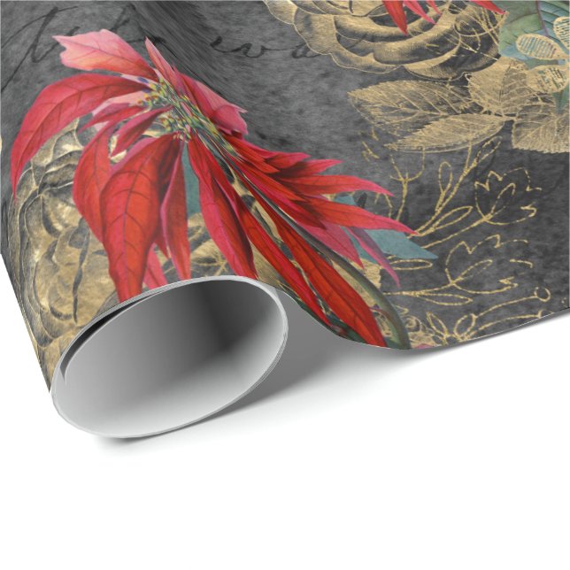 Papel De Presente Padrão de Natal Floral Gothic Grunge (Ponta do rolo)