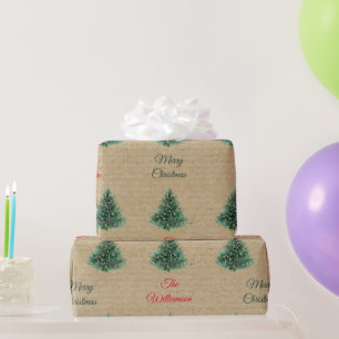 Papel De Presente Padrão de Natal Kraft Marrom Vintage Personalizado