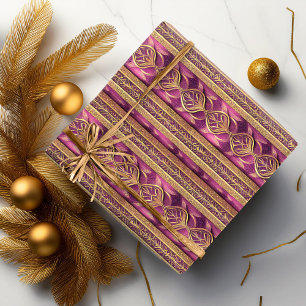 Papel De Presente Padrão de Natal Magenta Gold #27 ID1009
